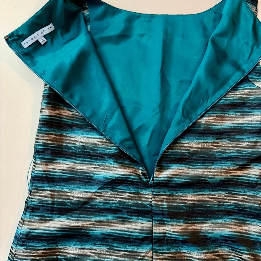 ANTONIO MELANI Teal and Black Striped Midi Dress - Picture 4 of 6